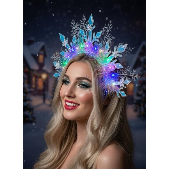 White Snowflake Headband Light Up Winter Ice Princess Hairband Costumed Accessor main image 4